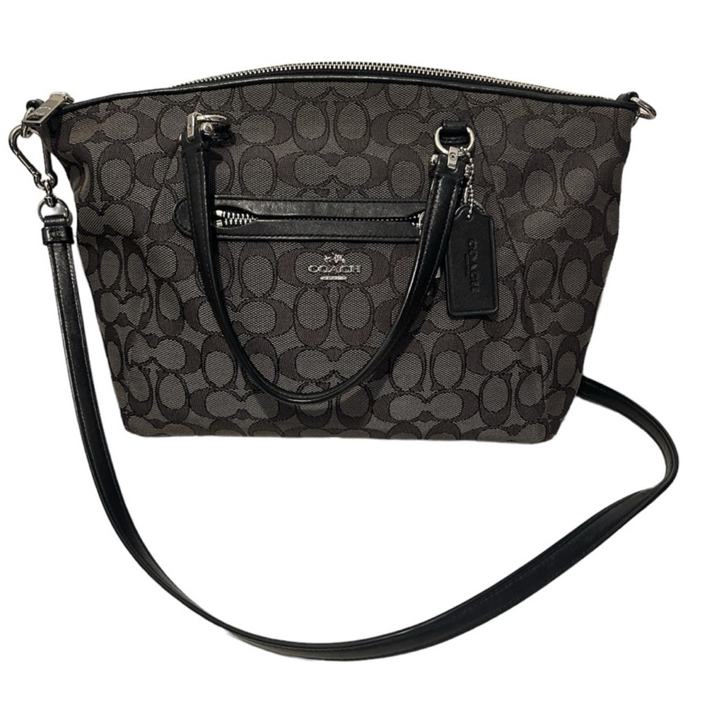 Coach Black and Gray Signature Shoulder Bag